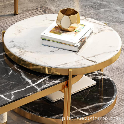 北欧ラウンドティーテーブル拡張可能なガラスコーヒーテーブル